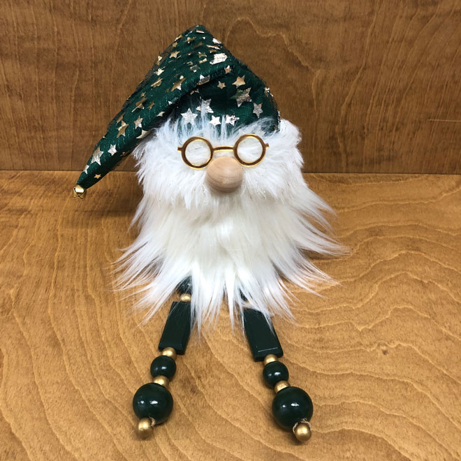 hand crafted green and gold gnome